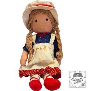 Vtg Knickerbocker Holly Hobbie Rag & Cloth Doll, Blonde Braids, Bonnet